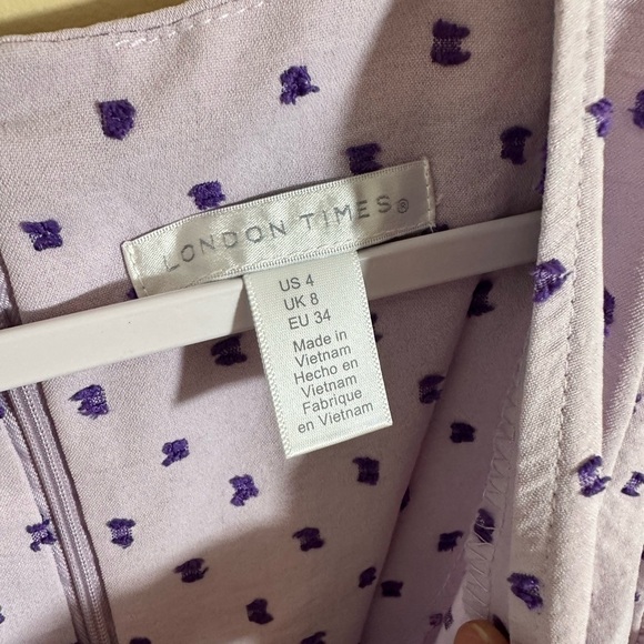 London Times chiffon bow midi dress lavender swiss dot belted size 4 NWT - Picture 4 of 8